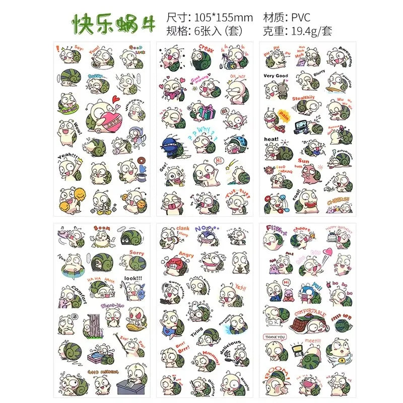 6Pcs Waterproof Cartoon Sticker Set | Cute DIY Decals for Laptops, Phones, and Planner close-up view