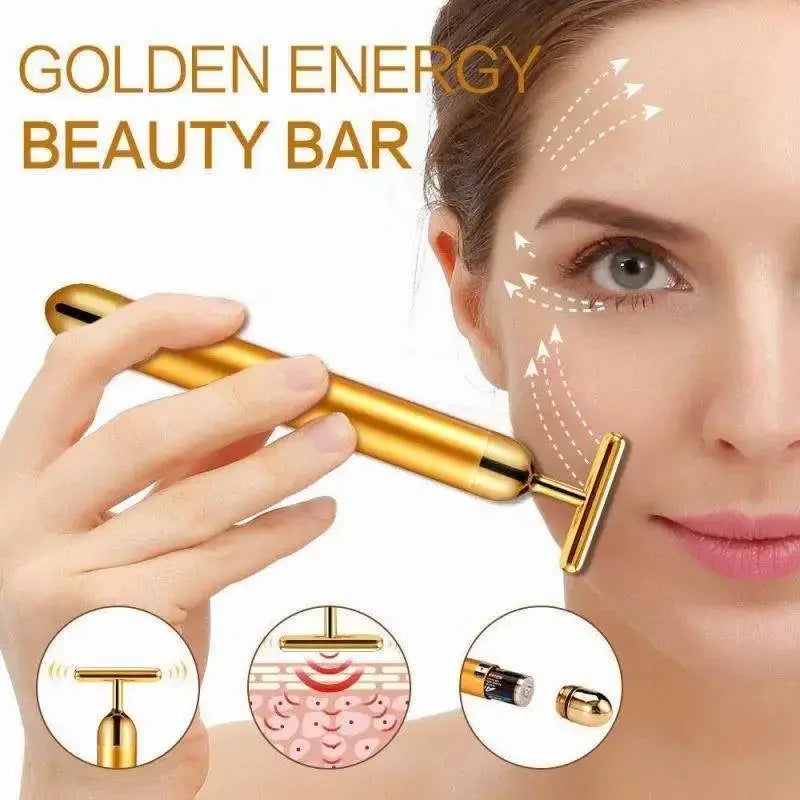 24K Electric Face-Lifting Rose Gold Stick T-Shaped Facial Massager | Skin Tightening alternate view