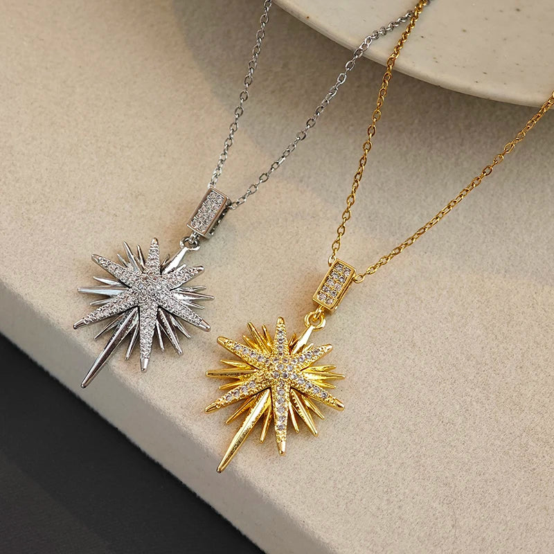 316L Stainless Steel Star Pendant Necklace | Shiny Zircon Jewelry for Women alternate view