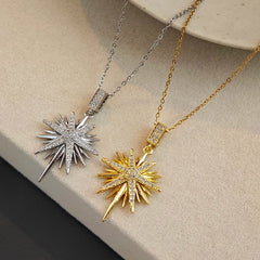 316L Stainless Steel Star Pendant Necklace | Shiny Zircon Jewelry for Women alternate view