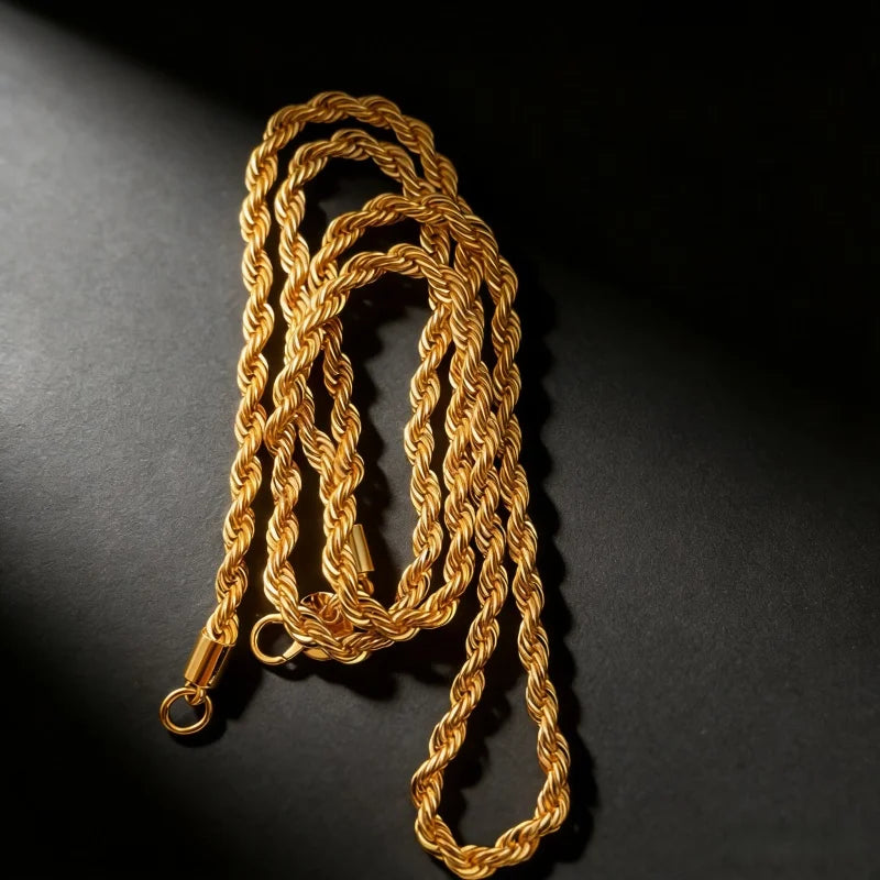 Andara 925 Sterling Silver 18K Gold Plated 4MM Twisted Rope Necklace | Unisex Fashion close-up view