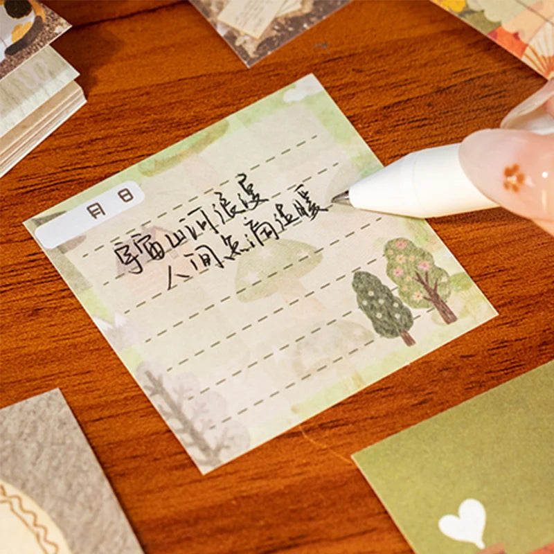 Vintage Time Letter Sticker Book | 50pcs Nostalgic Memo Journal Decor close-up view
