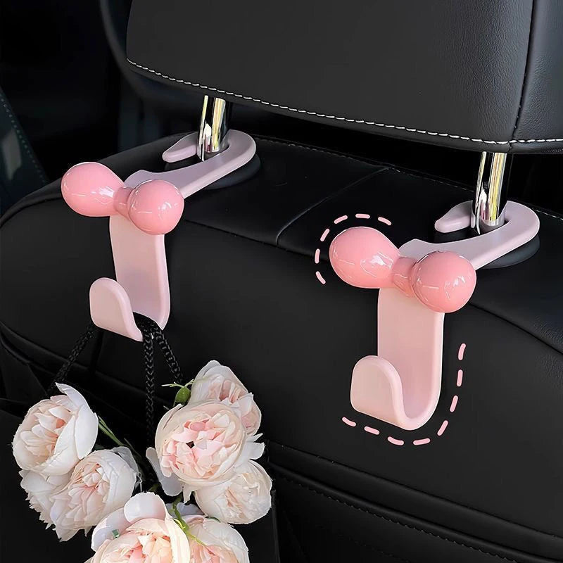 1pcs Cute Bow Pink Car Seat Back Hook Non Marking Headrest Hanger for Purse Umbrella Gro detail view