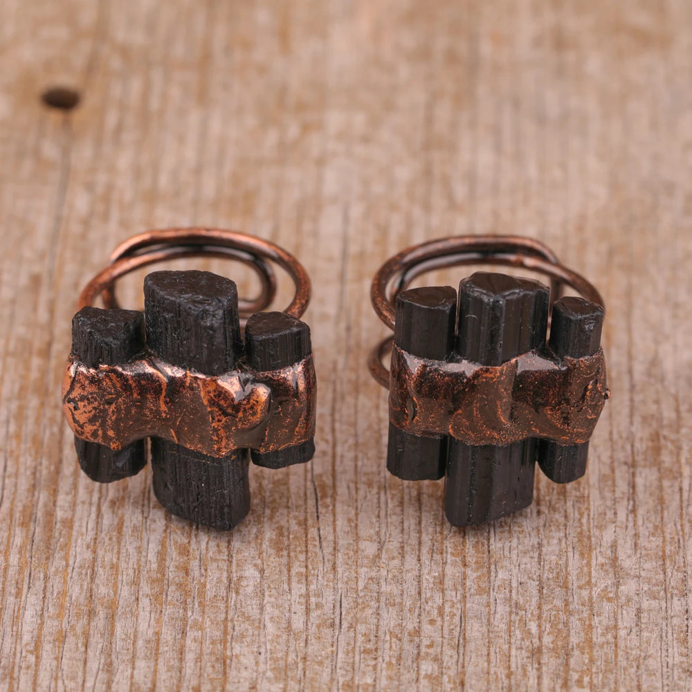 Irregular White Quartz Point Beads Bronze Handmade Rings Jewelry Women Natural Stone Adj detail view