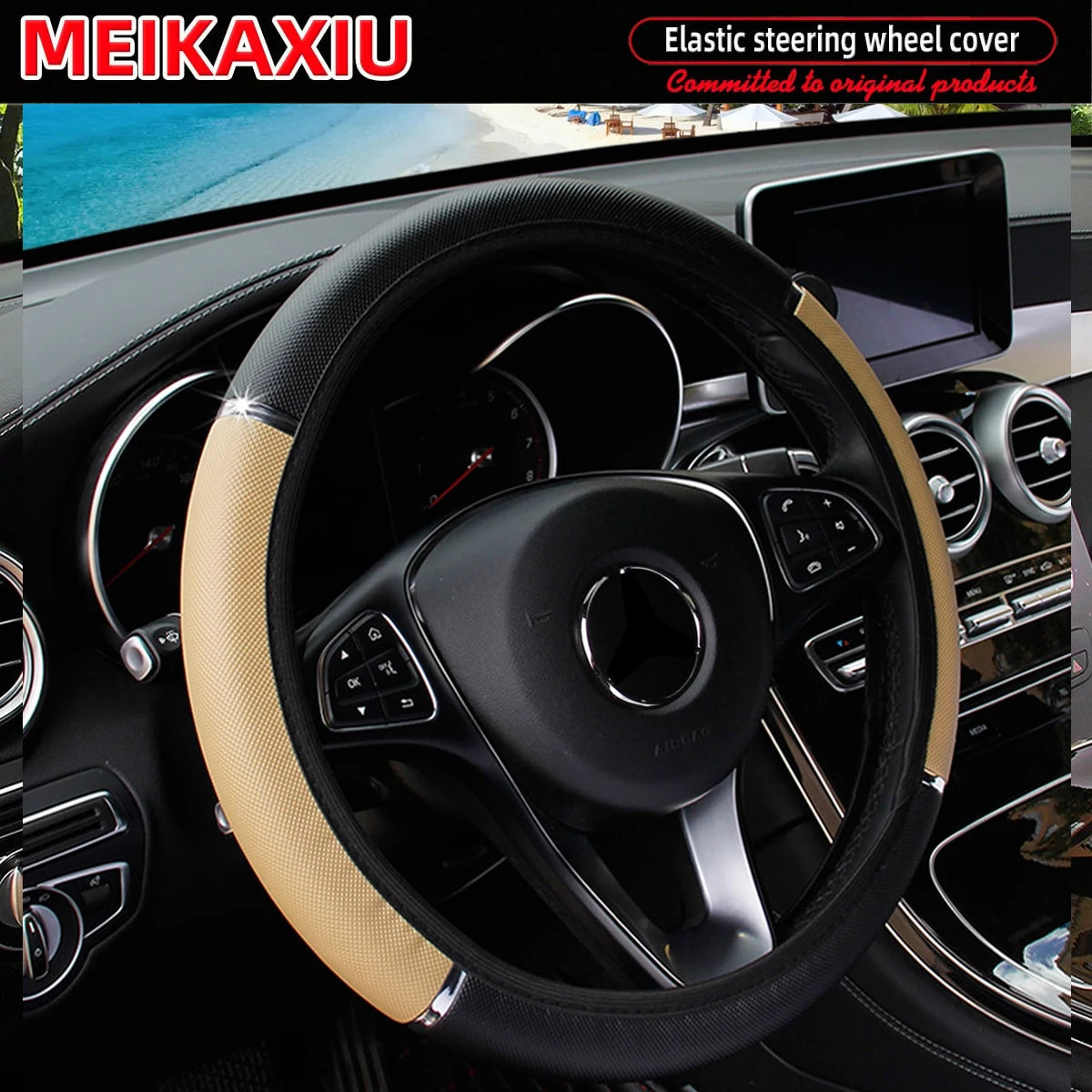 Shiny PU Leather Metal Stretchable Steering Wheel Cover for Women Car Decoration Ri additional angle