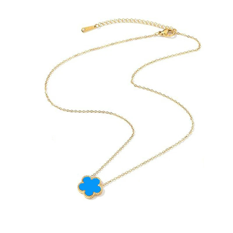 14K Gold Plated Stainless Steel Necklace Woman Five Leaf Petals Double Sided Necklaces f detail view