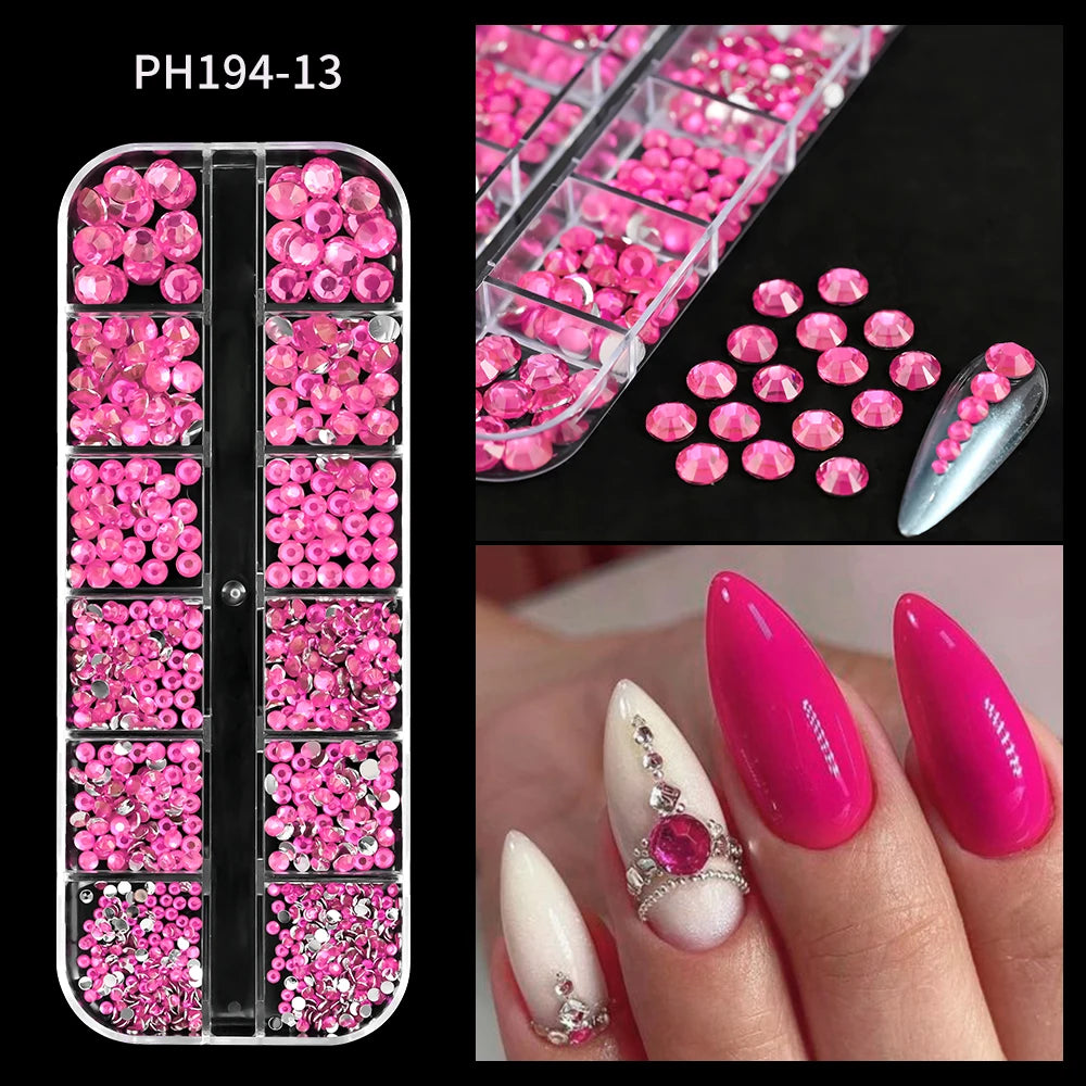 12Grids Pink Mixed Nail Rhinestones Luxury Nail Charms Glitter Crystal Jewelry Gems N alternate view