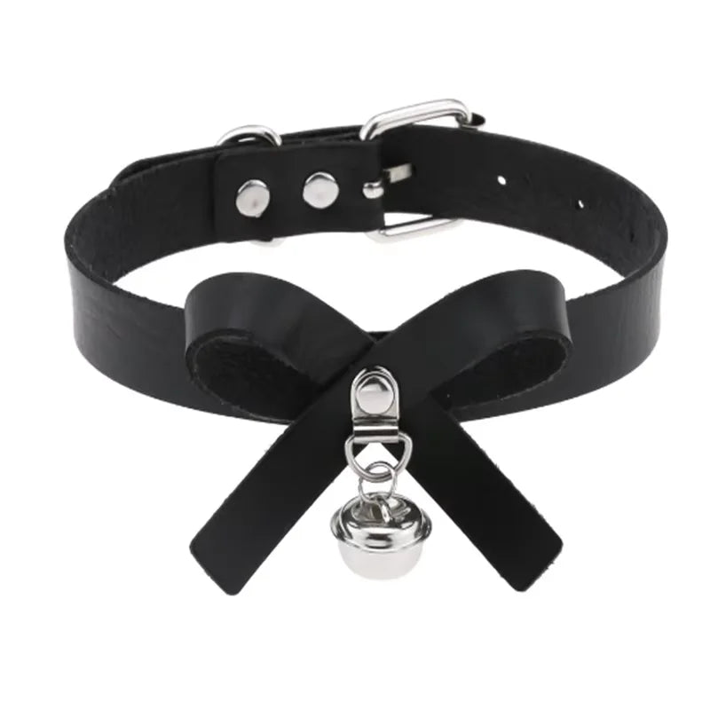 Pink Harajuku Gothic Spike Rivet Star Necklaces Collares Hip Hop Rock Black Bowknot PU close-up view