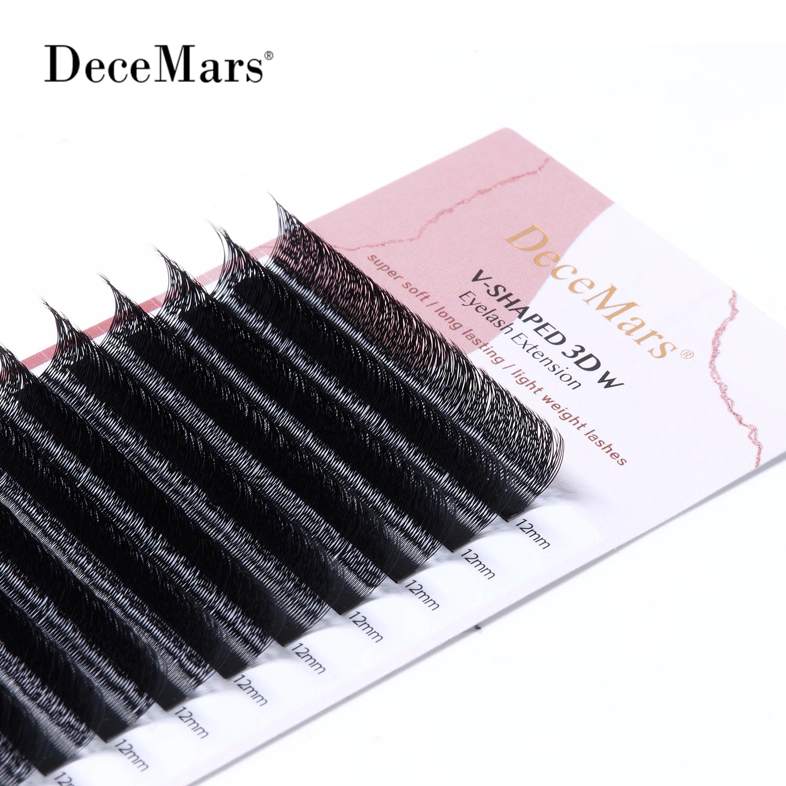 DeceMars V-Shaped 3D Eyelash Extensions | Matte Black 12 Rows Tray detail view