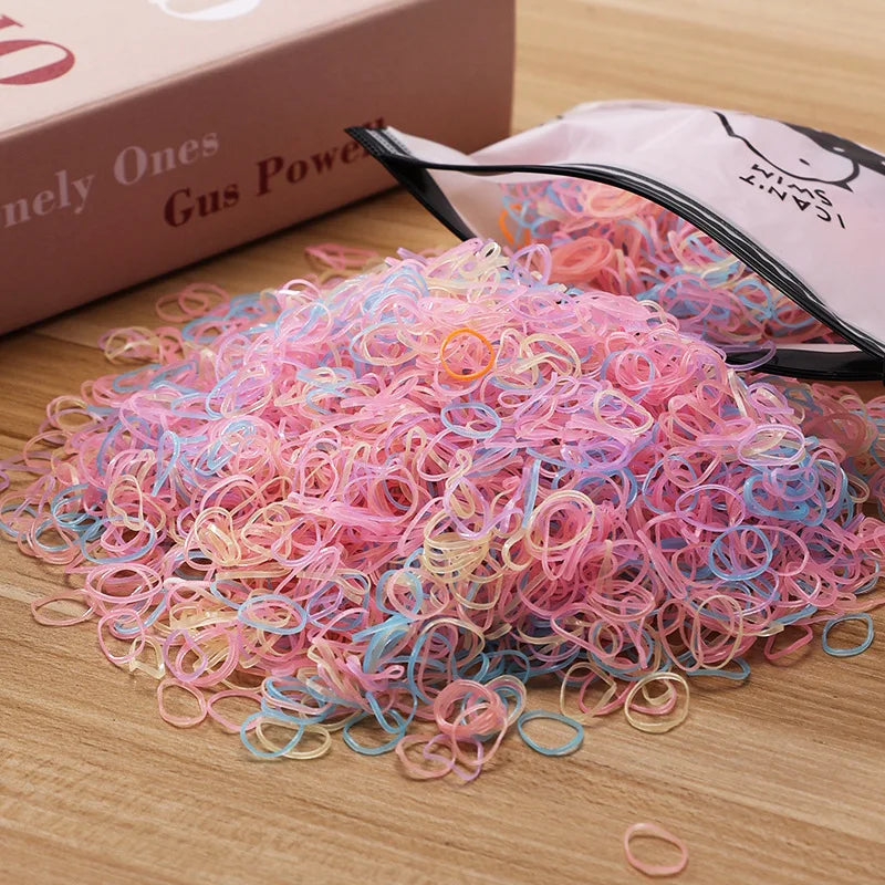 500/1000/2000pcs Girls Colourful Disposable Rubber Band Hair Ties Headband Children Po close-up view