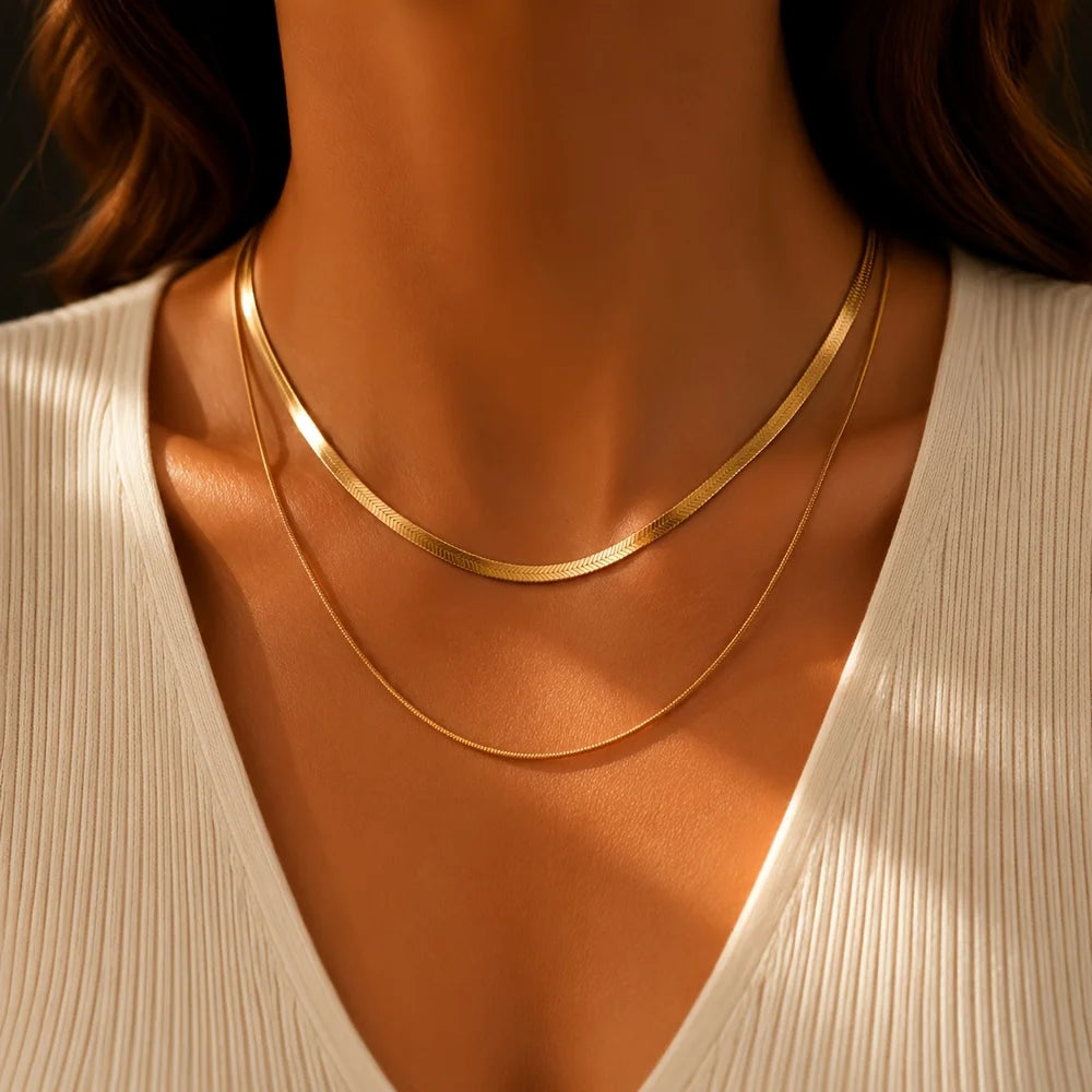 2-Piece Set of Snake Bone Chains, Simple and Stylish Casual 304L Stainless Steel Doub alternate view
