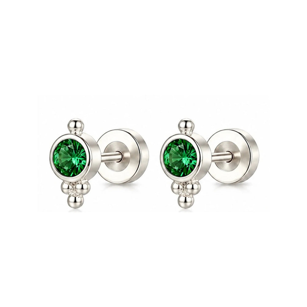 EVISPOL 18G Stainless Steel Flat Back Stud Earrings for Women Men Hypoallergenic Green C detail view