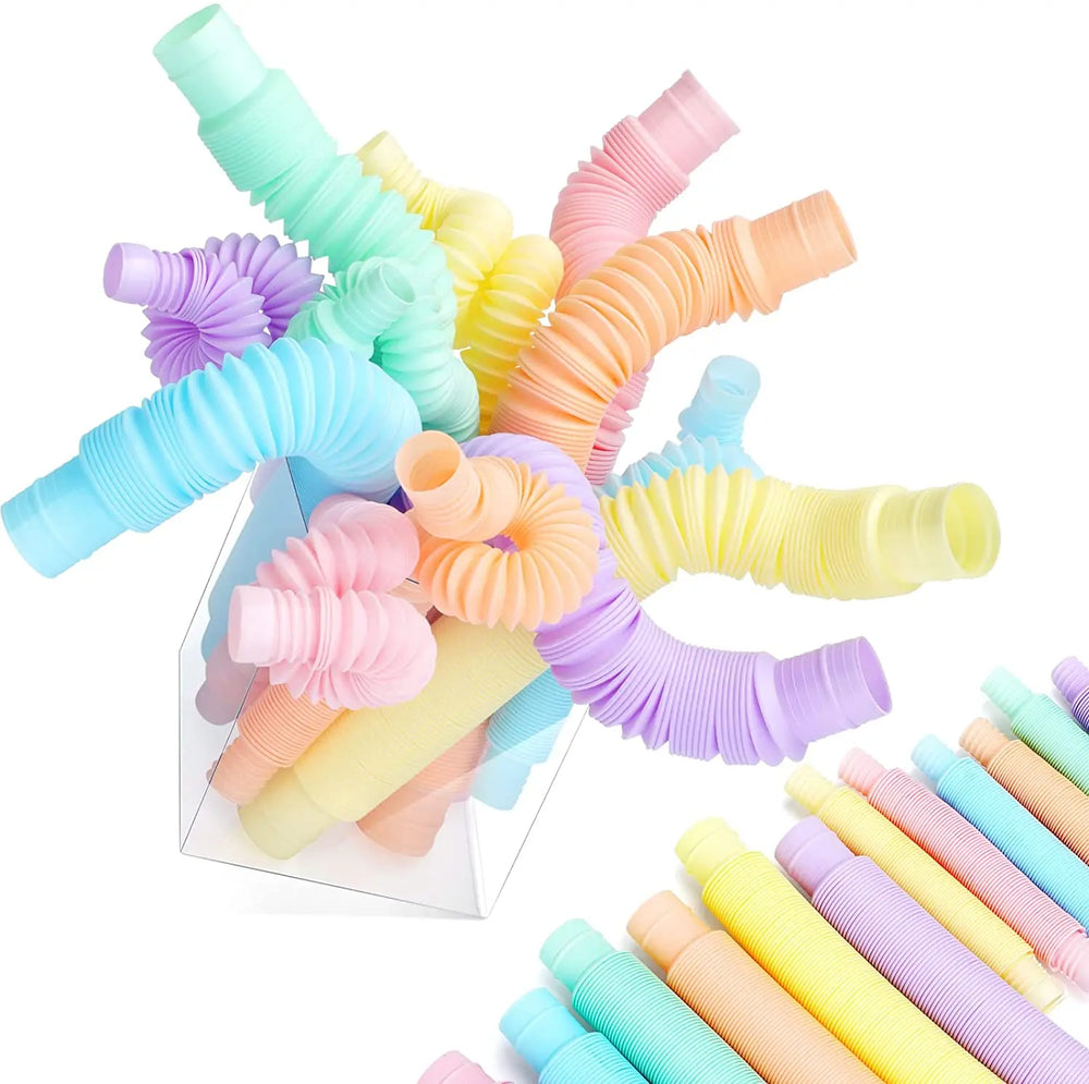 4 Pack Pop Tube Sensory Fidget Toy 4pcs Random Colorful Heavy-Duty for Construction Educational Toys