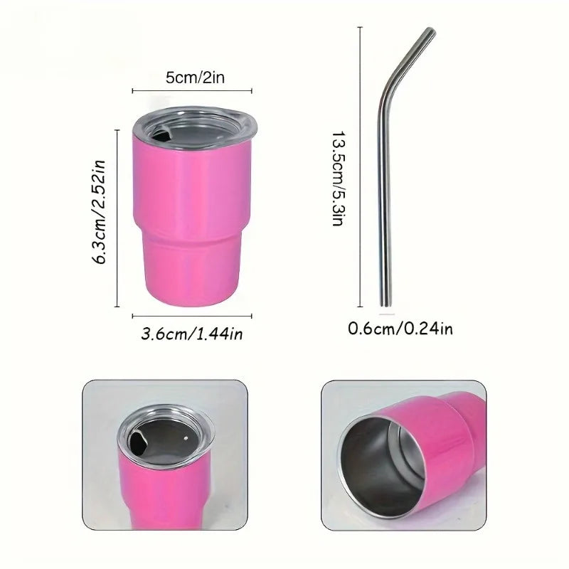1pc60ml/2oz Durable Stainless Steel Mini Cups – Portable & Leak-Proof with Straw – Id alternate view