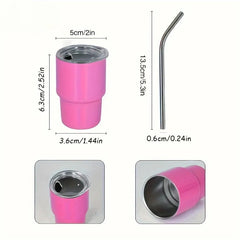 1pc60ml/2oz Durable Stainless Steel Mini Cups – Portable & Leak-Proof with Straw – Id alternate view