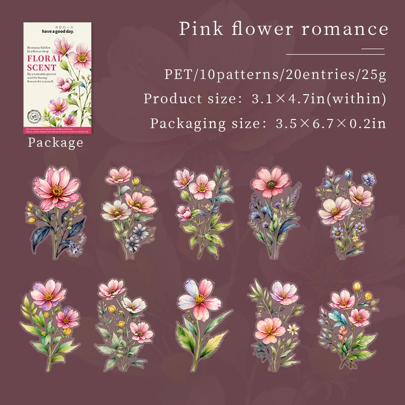 20pcs Floral Scent Vintage Flower Stickers | Creative DIY Journal Garden Label Pack additional angle