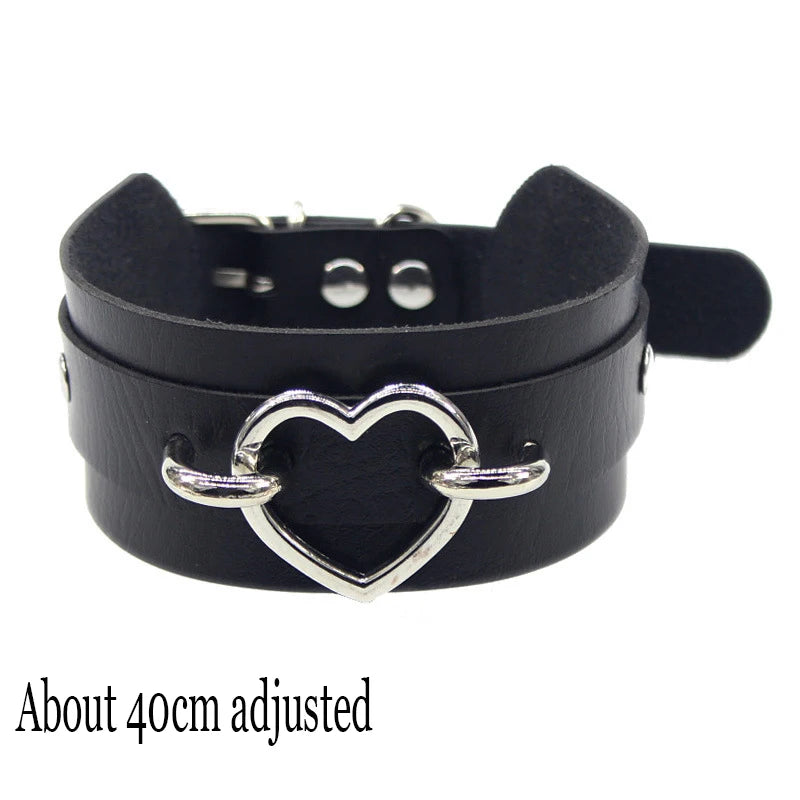 Gothic Bat Heart Lock Punk Choker | Black Leather Collar Necklace additional angle