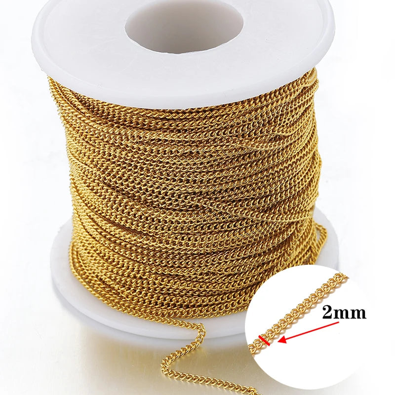 2Meters Stainless Steel Link Cable Gold Chains for DIY Jewelry Making Rolo Chain Beads close-up view