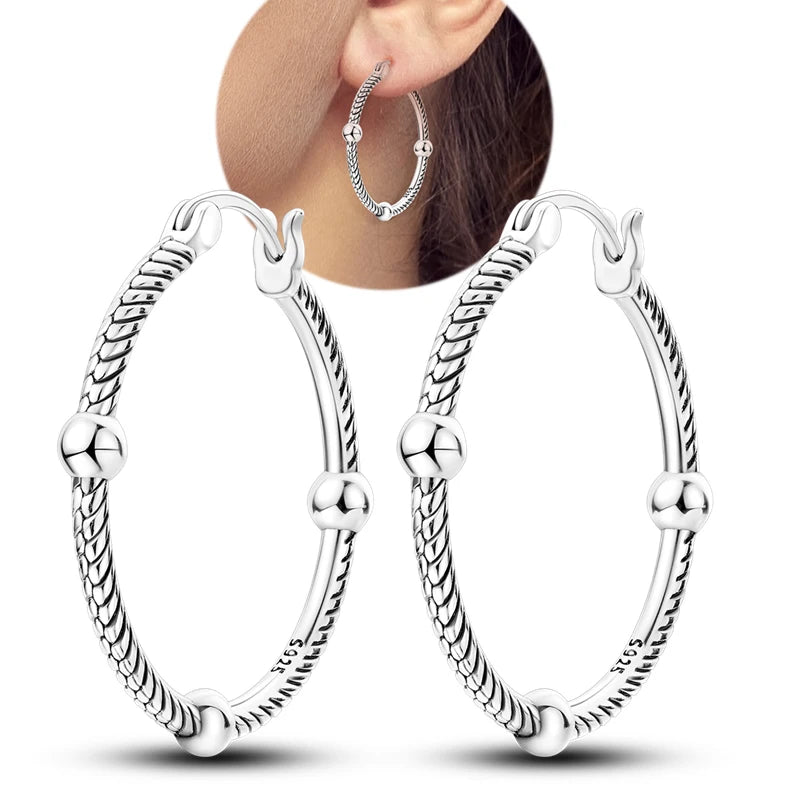 Hot Sale 925 Sterling Silver Heart Earrings Fit Original Charms Hoop Earrings For Wom lifestyle view