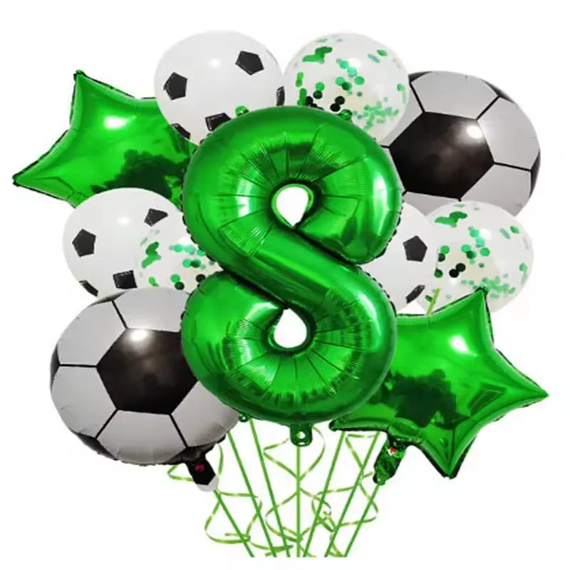 11pcs Football Foil Balloons Soccer Party Decorations | Green Number Ball Set close-up view