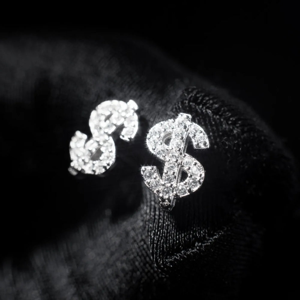 Stainless Steel Zircon Dollar Stud Earrings for Men Women Piercing Earrings Jewelry for detail view