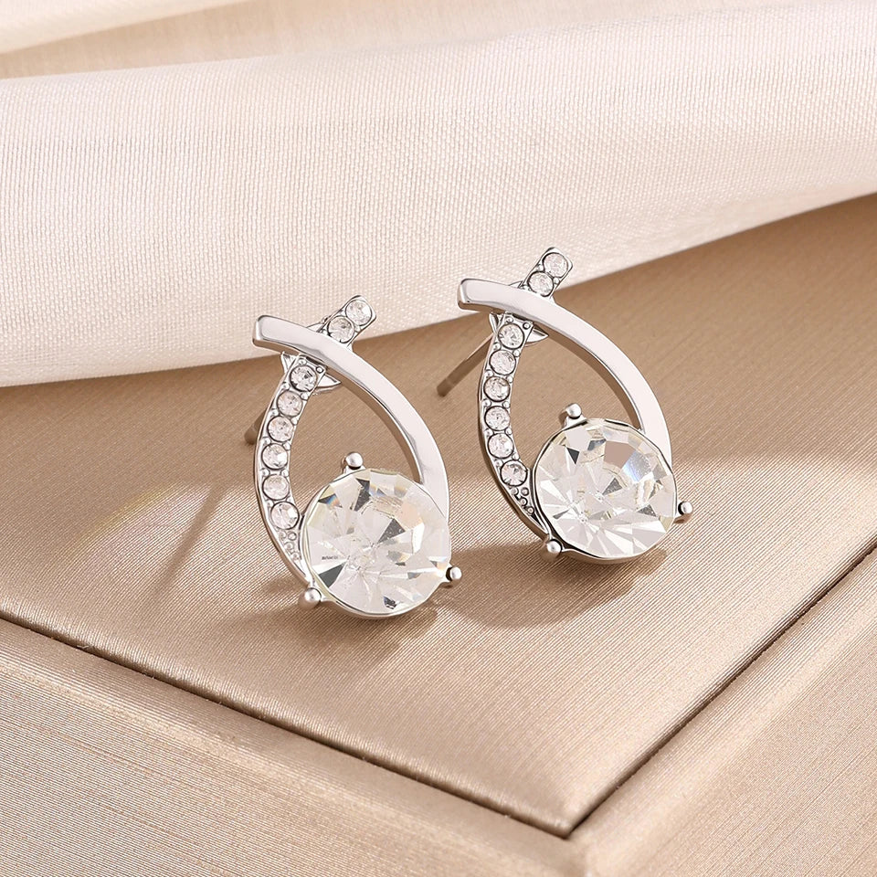 Fashion Cross Stud Earrings For Women Girls Korean Style Elegant Crystal Jewelry Ear Rings Fishtail Lady Earrings Gift