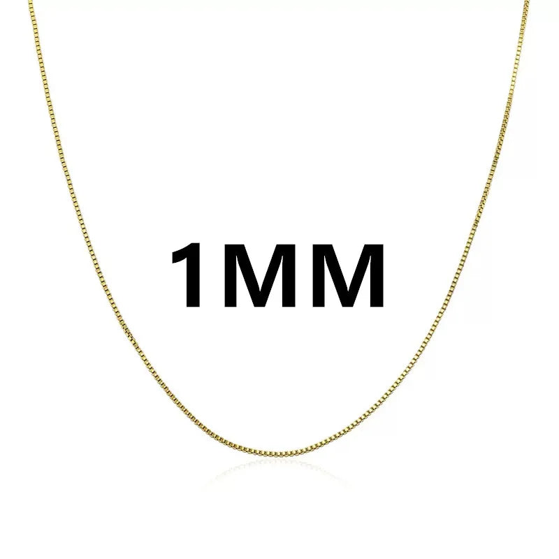 925 Sterling Silver Gold Plated Necklace | 1mm Box Chain Fine Jewelry for Women detail view