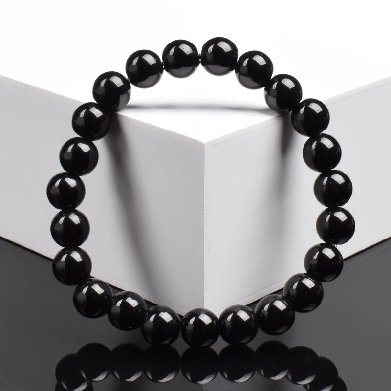 Natural Black Agates Beads Bracelet Women Men Genuine Black Onyx Natural Stone 6mm 8mm S detail view