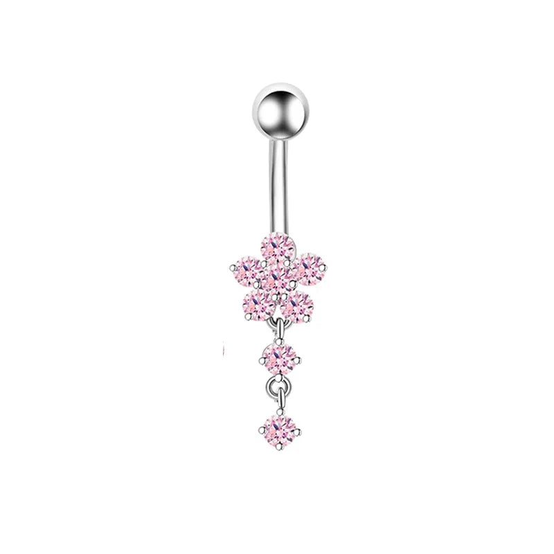 1PCS Pink Crown Belly Button Rings Jewelry Stainless Steel Heart Navel Piercing Barbell detail view