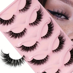 5 Pairs False Eyelashes - Natural Long, Cat Eye Style, Winged Tips, Manga Lashes for Eye Elongation