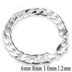 New 925 Sterling Silver Side Side Silver Bracelet 6MM8MM10MM12MM Men's and Women's Jewelry Wedding A