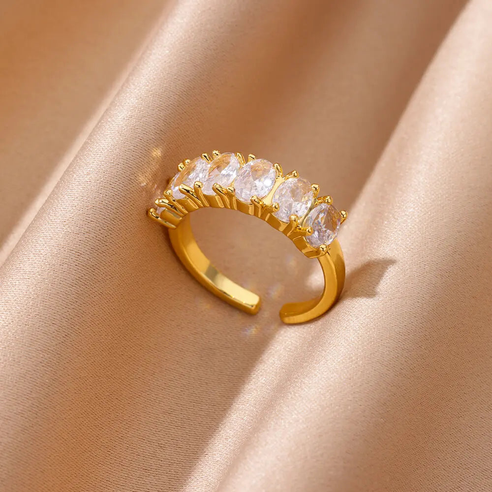 Zircon Geometric Heart Rings For Women Stainless Steel Gold Color Wedding Ring Luxury close-up view