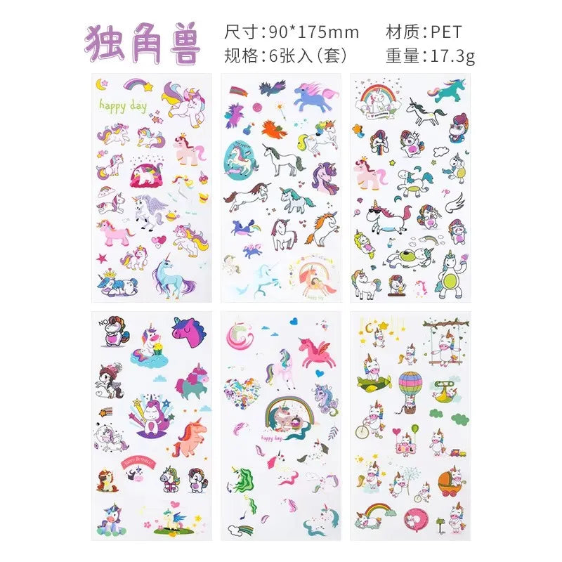 6Pcs Waterproof Cartoon Sticker Set | Cute DIY Decals for Laptops, Phones, and Planner close-up view