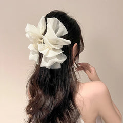 Elegant Mesh Large Hair Clip for Woman Solid Color Back of The Head Shark Clip Fashion close-up view