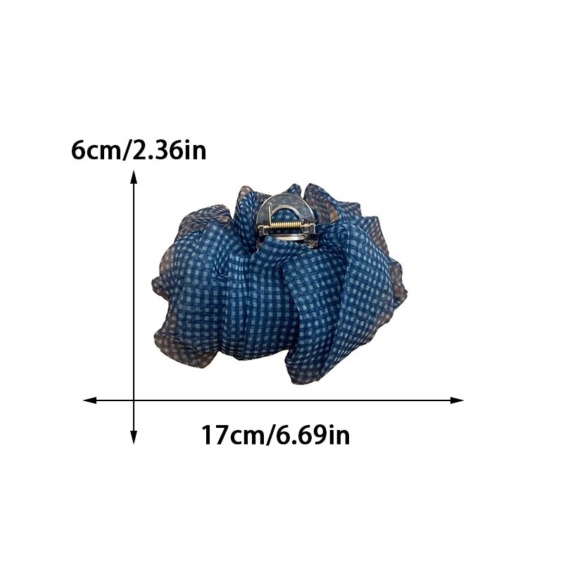 Plaid Blue Seersucker Hair Clip for Woman Elegant Temperament Shark Clip Fashion Girl Back of The Head Ponytail Clip Hair Clamp