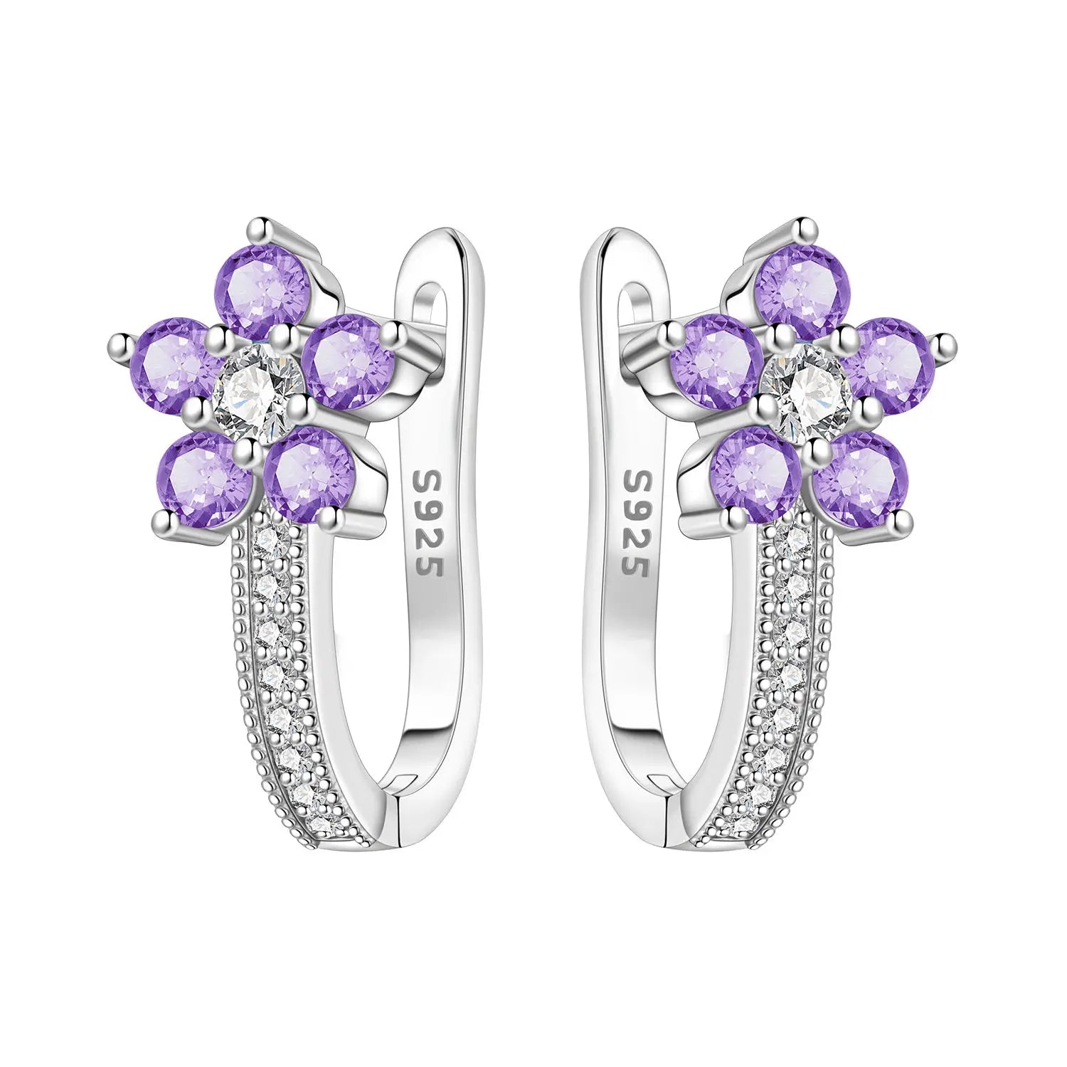 Orstarry Original 925 Sterling Silver Blue Iris Flower Earrings Women Hoop Earring An alternate view