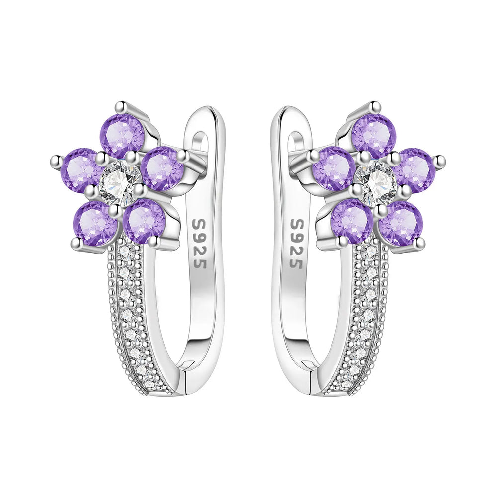 Orstarry Original 925 Sterling Silver Blue Iris Flower Earrings Women Hoop Earring An alternate view