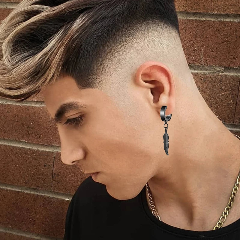 1 Pairs Fashion Cross Feather Stud Earrings Punk Rock Style for Women Men High Quality Stainless Steel Hiphop Ear Jewelry