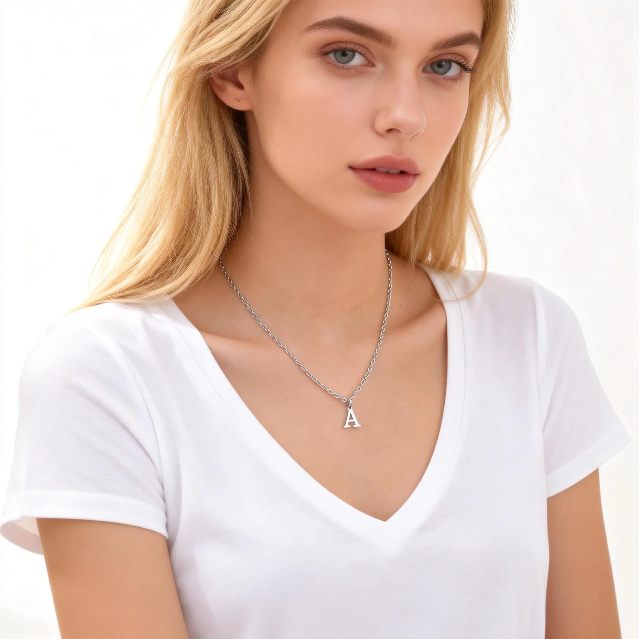 26 Letters A-Z Initial Pendant Necklaces for Women,Alphabet Pendant Rolo Chain Necklac close-up view