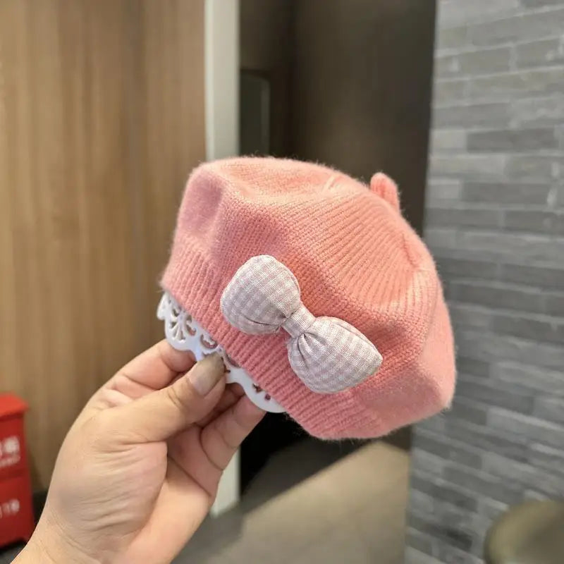 Kids Knitted Beret with Bow | Winter Hat for Baby Girls and Toddlers lifestyle view