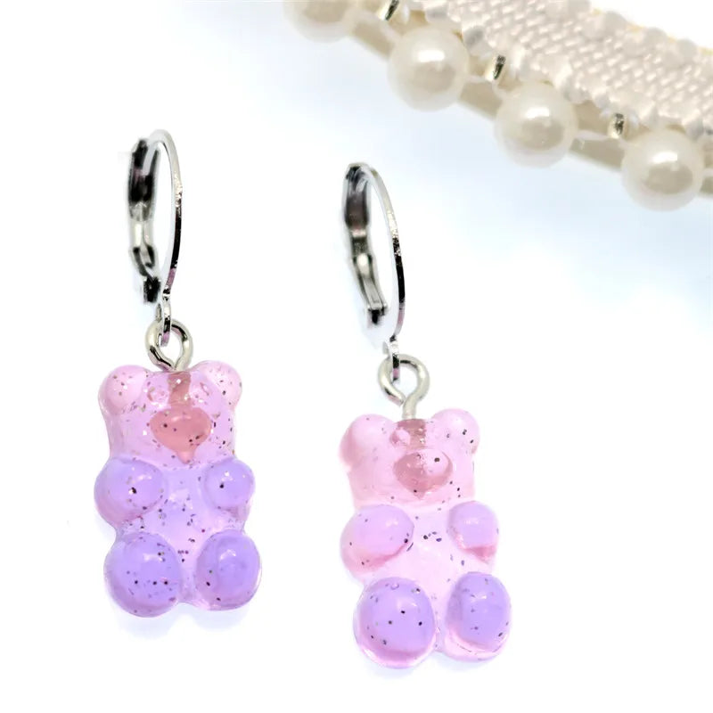 Gradient Bear Dangle Earrings | Cute Sequins Hoop Earrings for Women lifestyle view