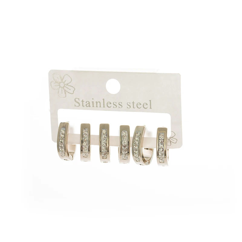 ANENJERY 316L Stainless Steel Hollow Circular Zircon Earrings For Women Men Fashion additional angle