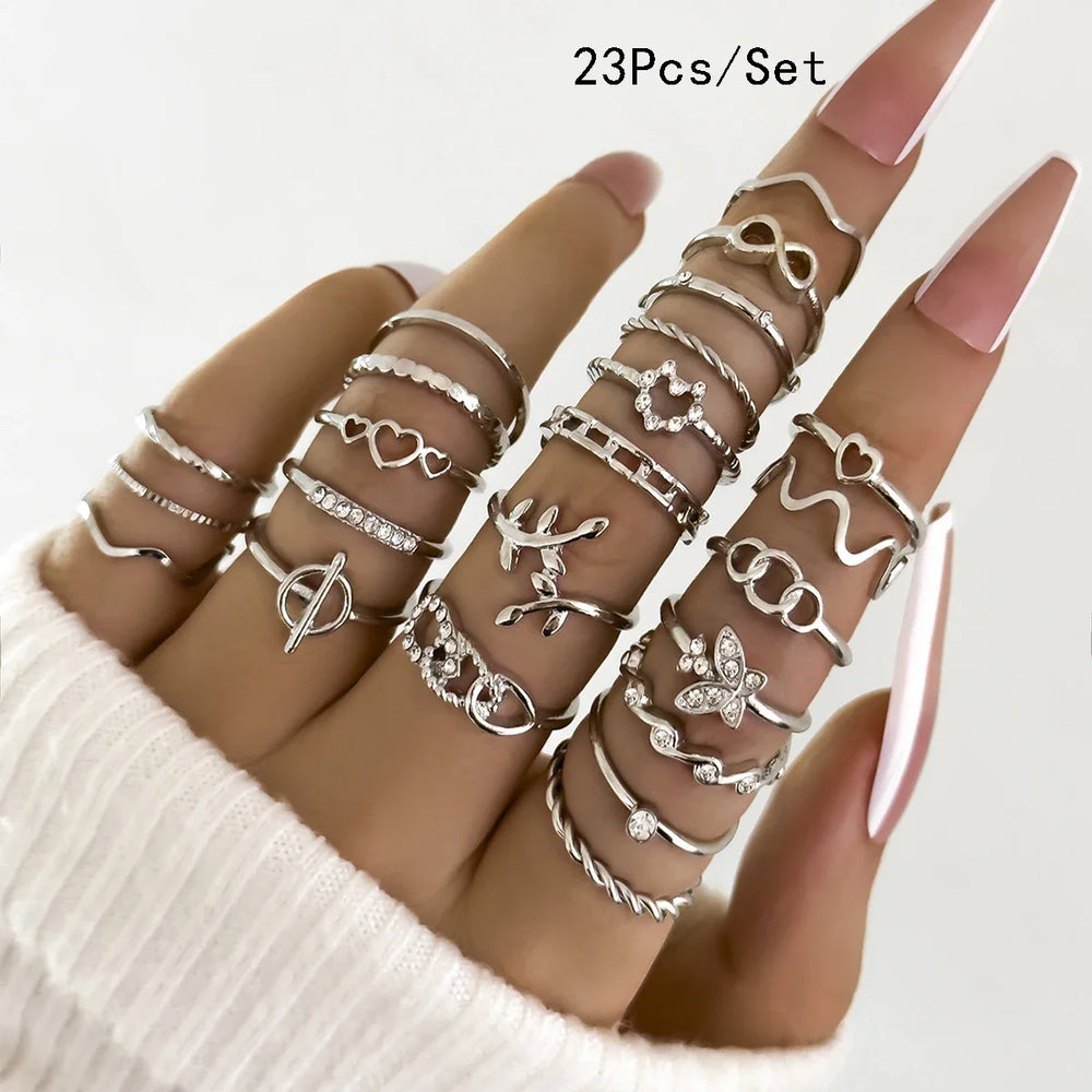 30Pcs Bohemian Geometric Knuckle Rings Set For Women Gold Silver Color Finger Ring Gir close-up view