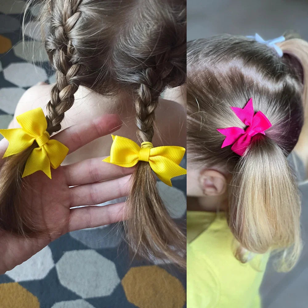10Pcs/lot Grosgrain Ribbon Pigtail Hair Bows Elastic Hair Ties Hair Bands Holders Gir alternate view