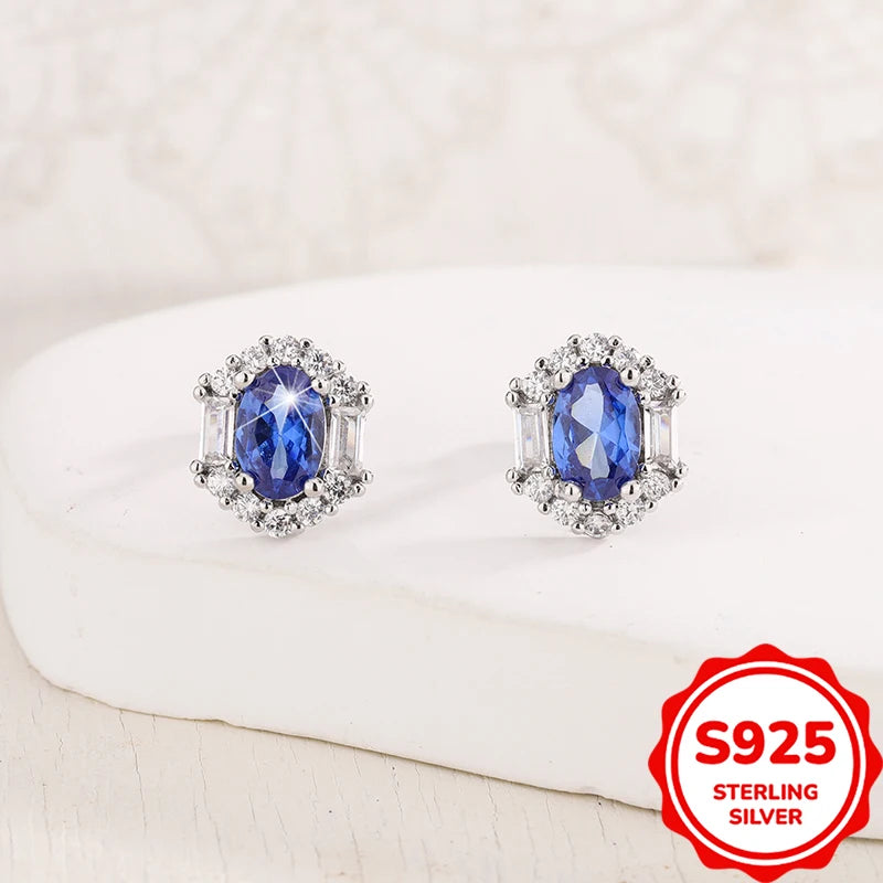S925 Sliver Plated New Fashion Sapphire Prong Earring For Ladies-High Quality Jewelry Wedding Party