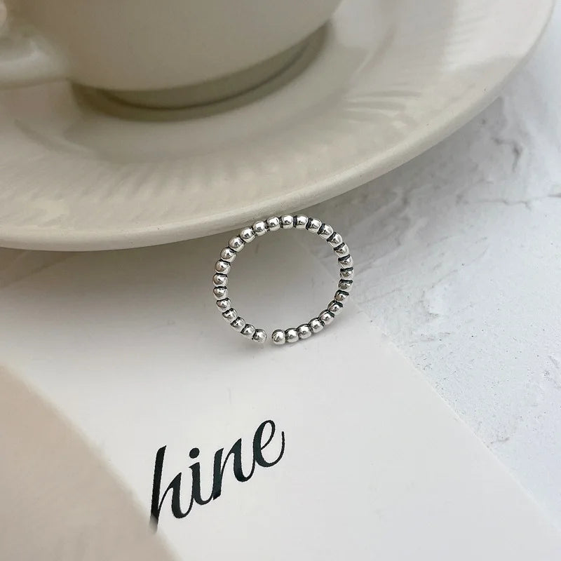 VENTFILLE 925 Sterling Silber Geometrischer Mehrschichtiger Ring mit runden Perlen | Modischer Punk-Temperament-Schmuck