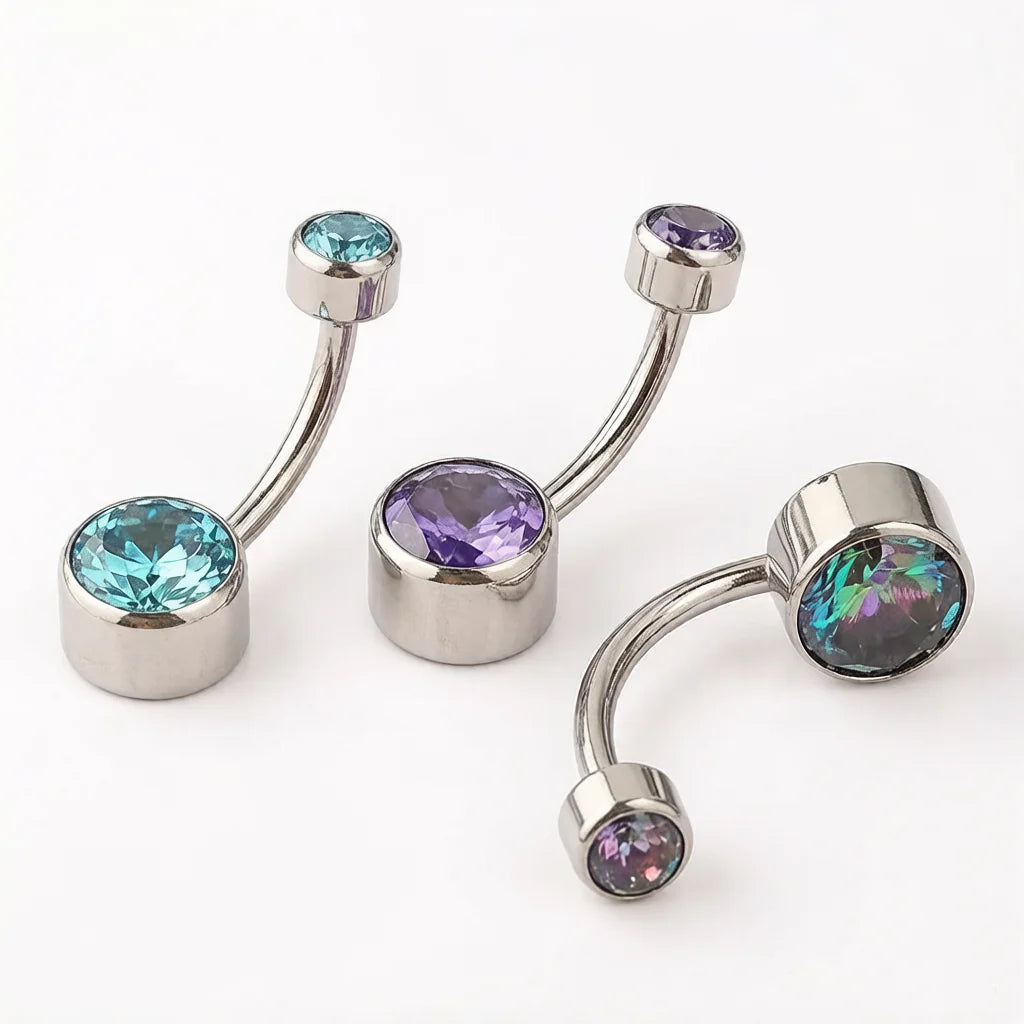ASTM F136 Titanium Internally Threaded Navel Rings 10mm 12mm with round CZ Belly Butt alternate view
