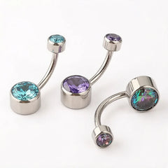ASTM F136 Titanium Internally Threaded Navel Rings 10mm 12mm with round CZ Belly Butt alternate view