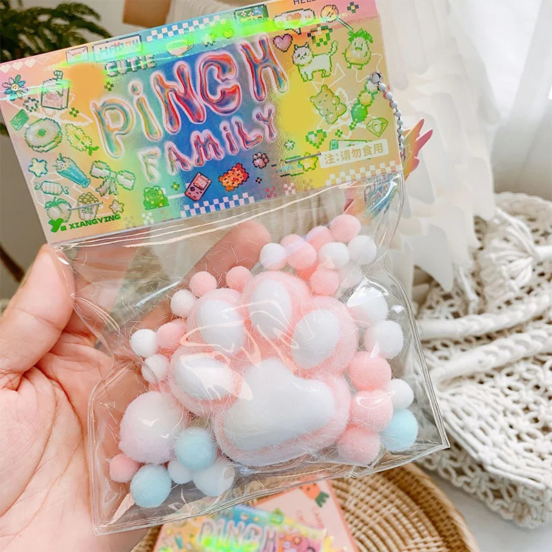 Handmade Flocking Cat's Paw Stress Relief Squishy Toy | Mochi Slow Rebound Fidget Toy lifestyle view