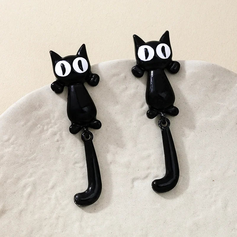 Creative Black Cat Design Stud Earrings Ear Jacket Zinc Alloy Jewelry Punk Leisure St alternate view